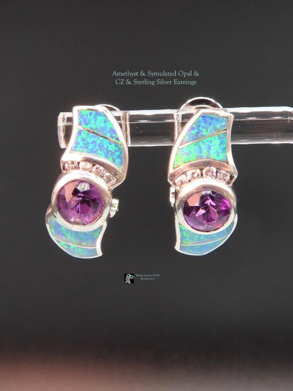[SALE!] AK Amethyst & Simulated Opal & CZ & Sterling Silver Earrings